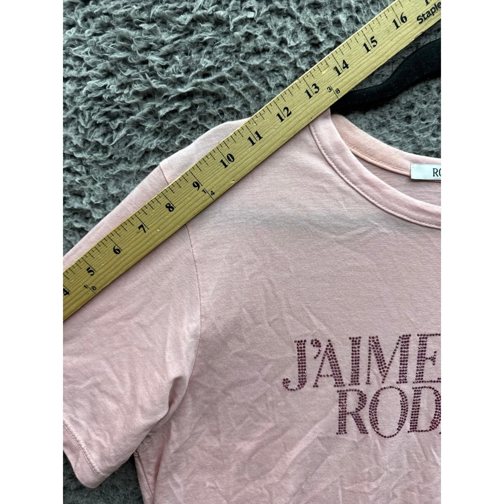 Rodarte J'aime Rodarte Logo Rhinestone Short Sleeve T-Shirt Pink Womens Size XL - Picture 9 of 12